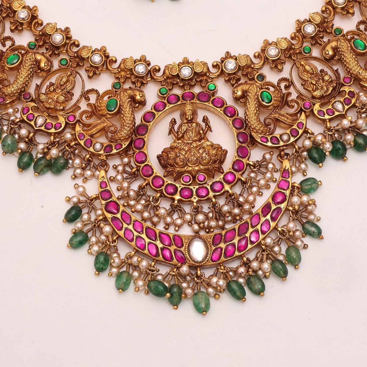 3D Laxmi Necklace Red/Green/White Stone Short Necklace