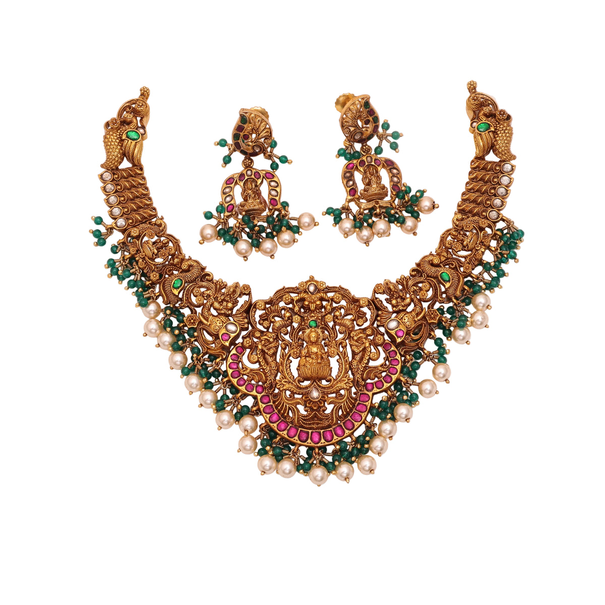 3D Laxmi Necklace Pink/Red/White Stone