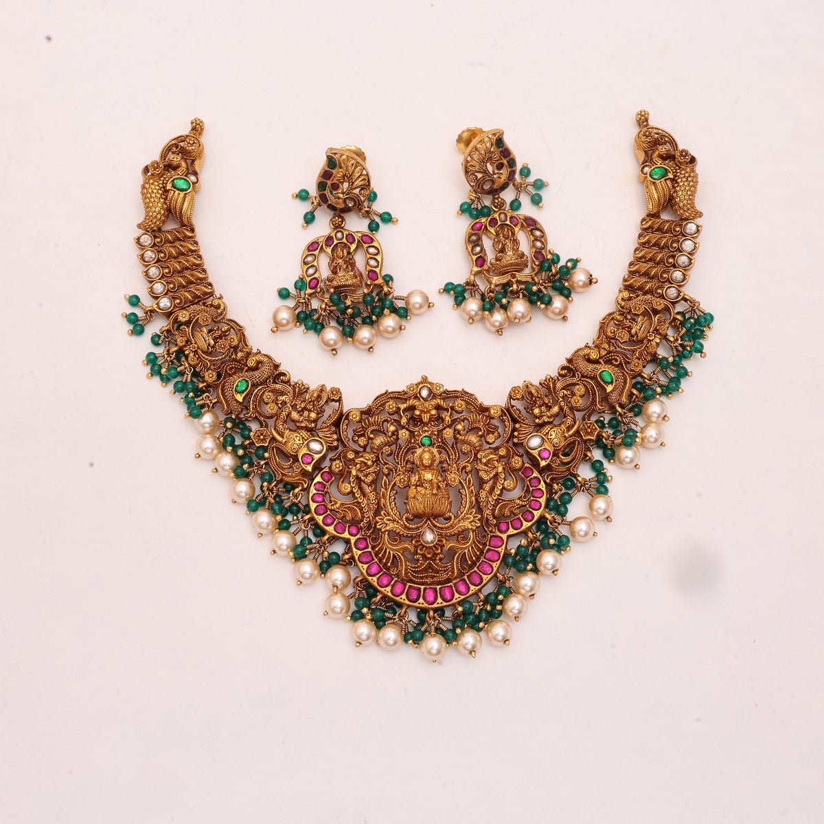 3D Laxmi Necklace Pink/Red/White Stone