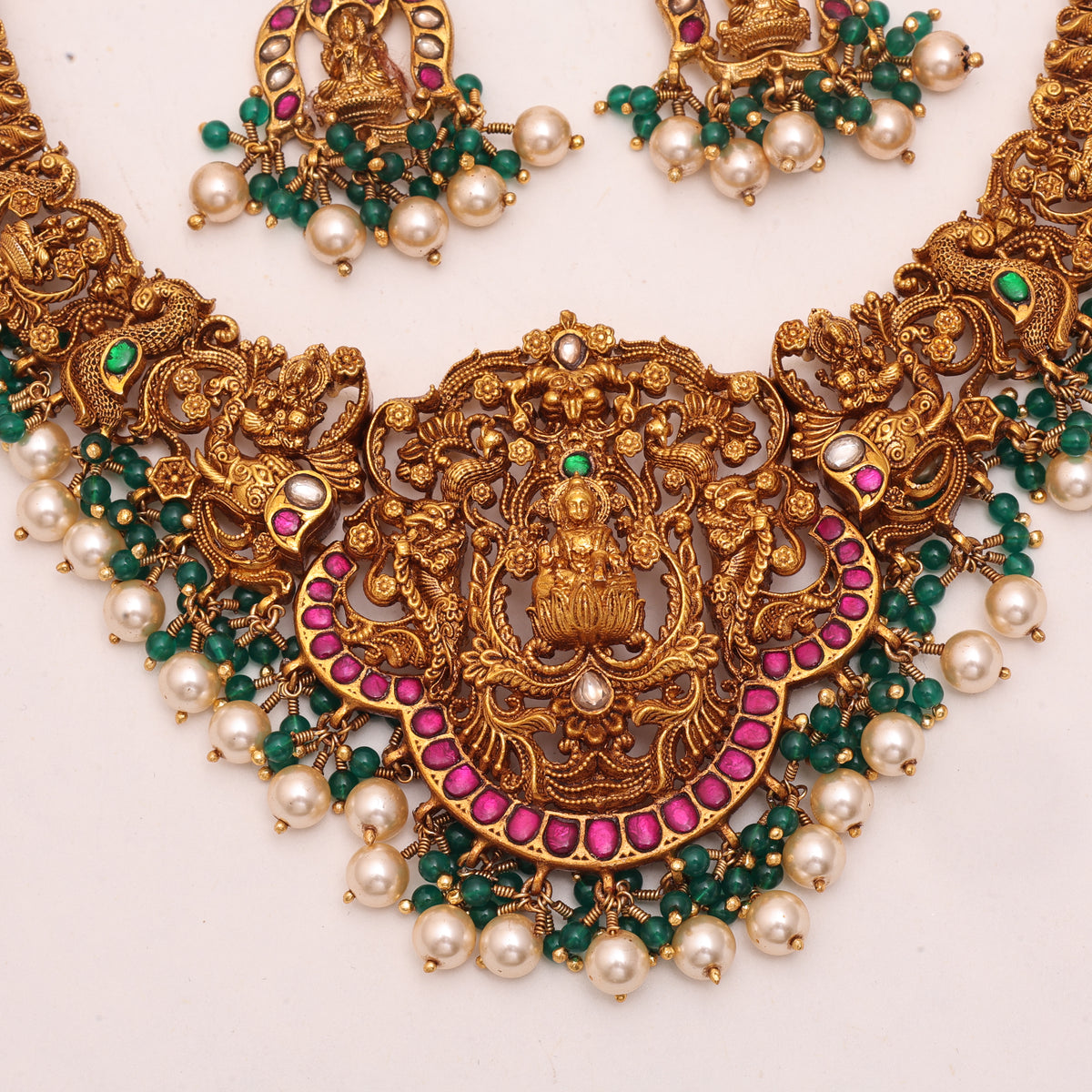 3D Laxmi Necklace Pink/Red/White Stone