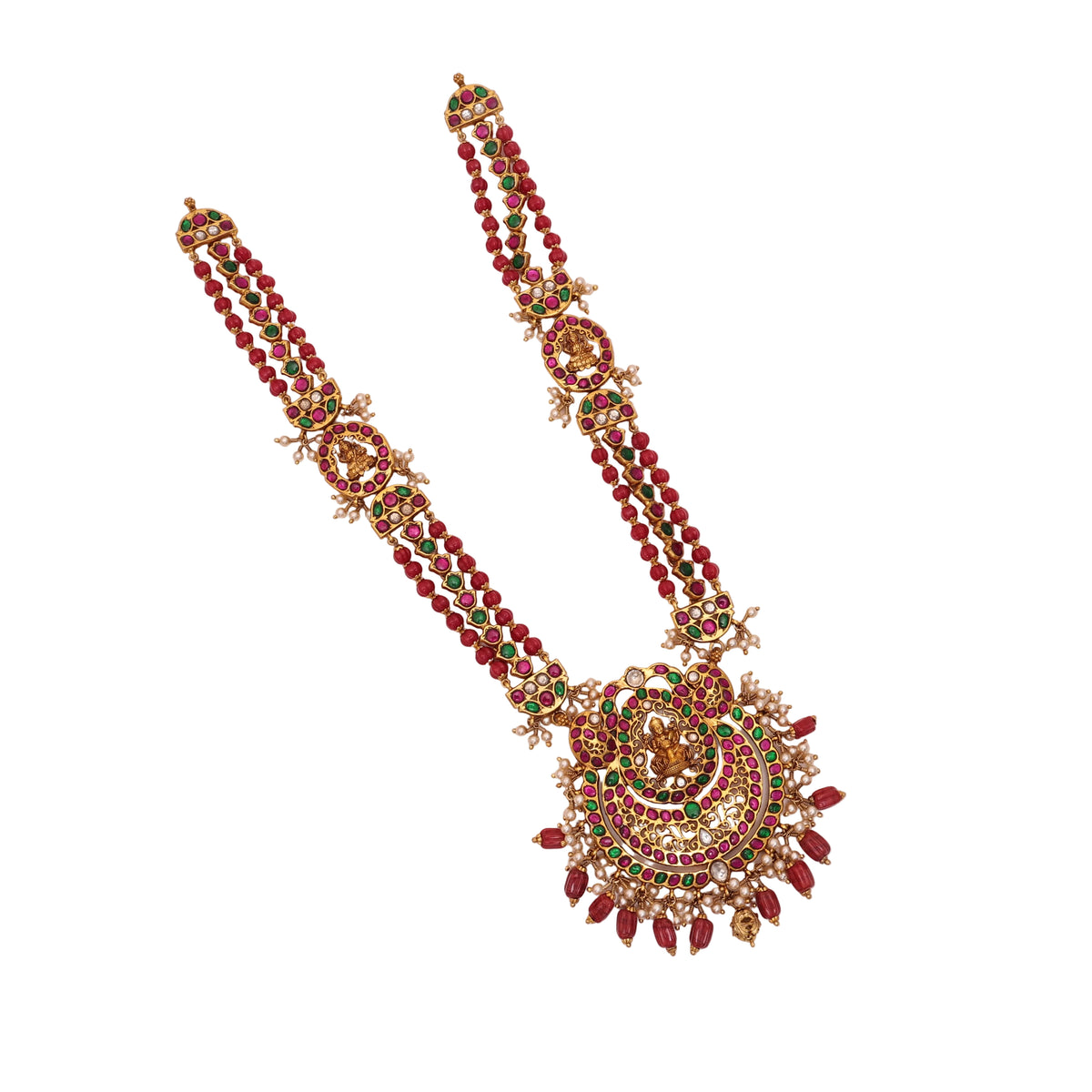 3D Laxmi Necklace Moonga Beads Hanging