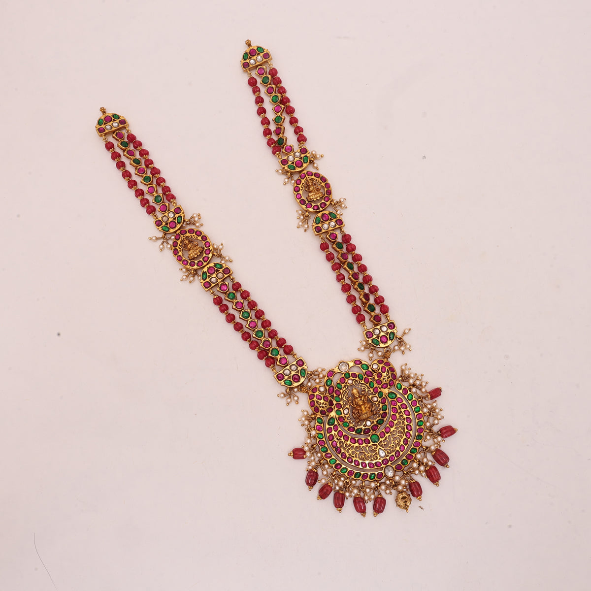 3D Laxmi Necklace Moonga Beads Hanging