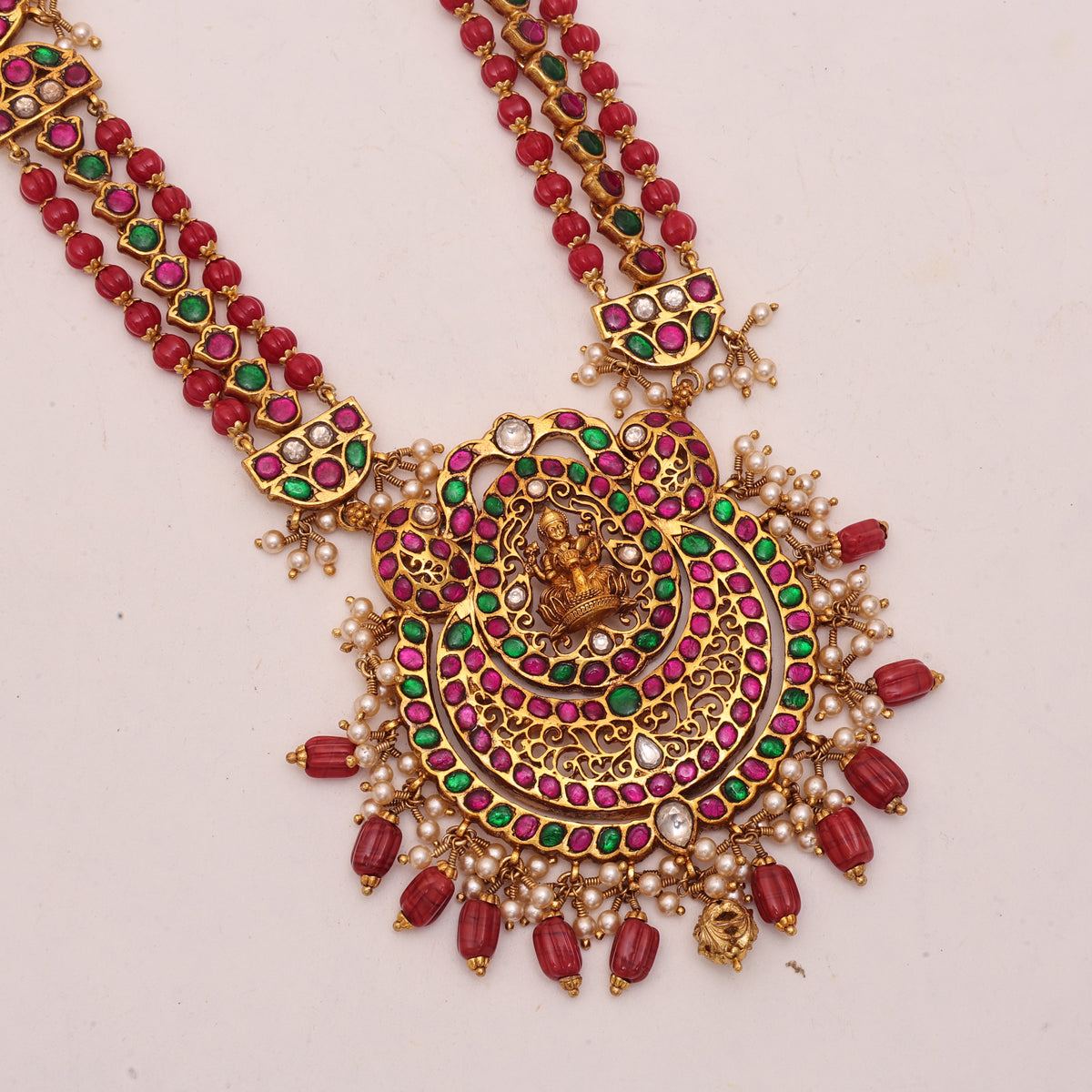 3D Laxmi Necklace Moonga Beads Hanging