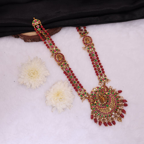3D Laxmi Necklace Moonga Beads Hanging
