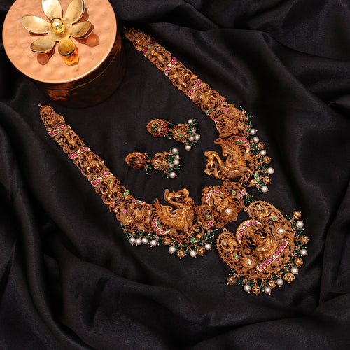 3D Laxmi Necklace (Red/Green/White) Stone /Pearl Green Beads Hangings