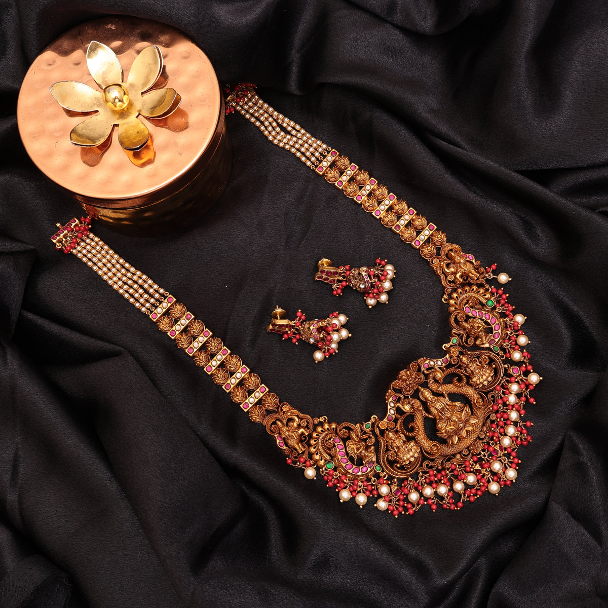 3D Laxmi Necklace Pearl Moonga Hanging