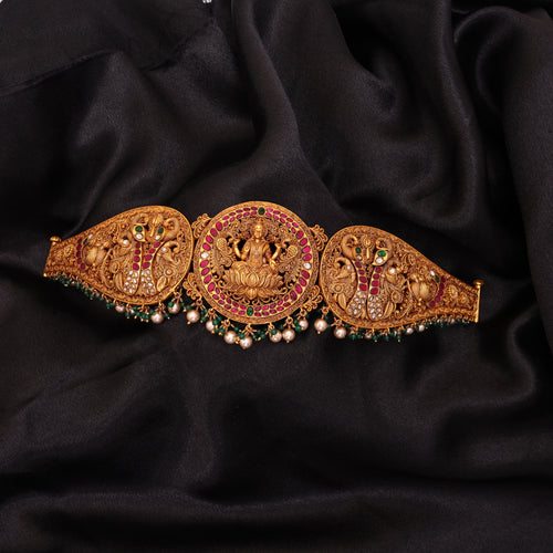 3D Laxmi Belt REd/Green/White Stone Pearl Green beads Hanging