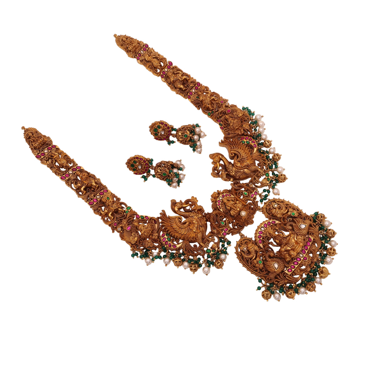 3D Laxmi Necklace (Red/Green/White) Stone /Pearl Green Beads Hangings