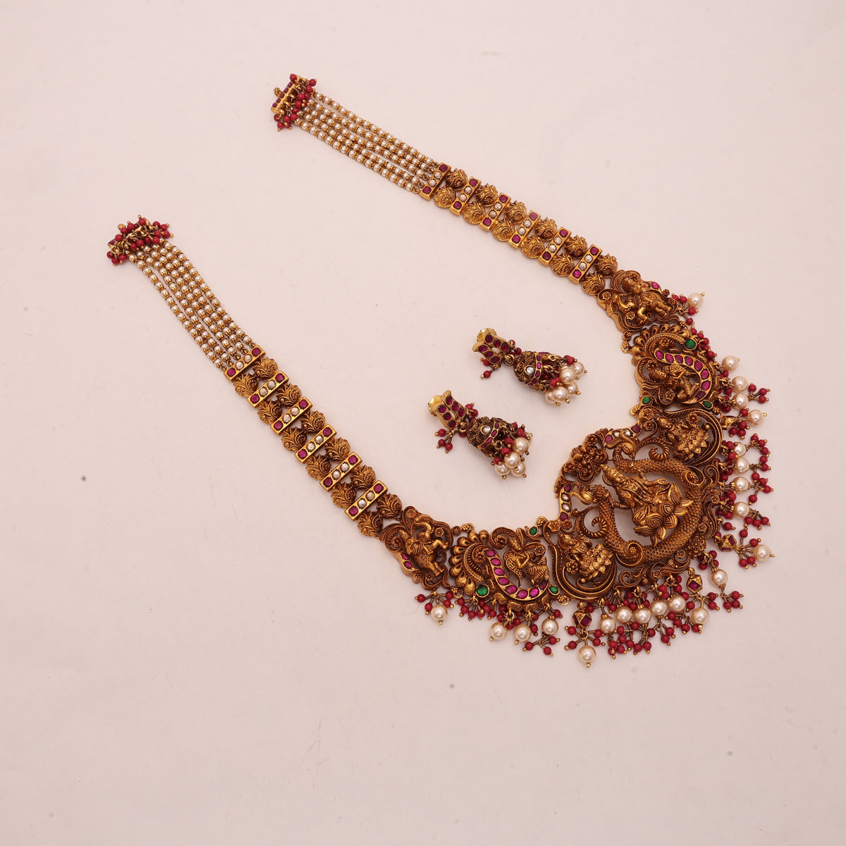 3D Laxmi Necklace Pearl Moonga Hanging