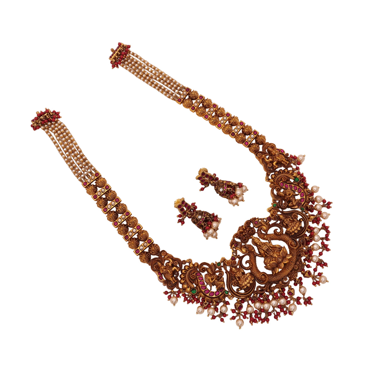 3D Laxmi Necklace Pearl Moonga Hanging